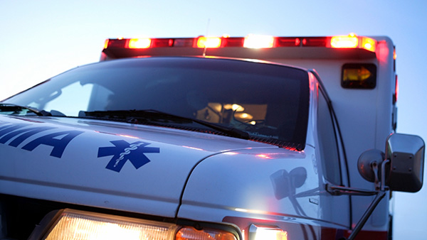 Front of ambulance with lights activated