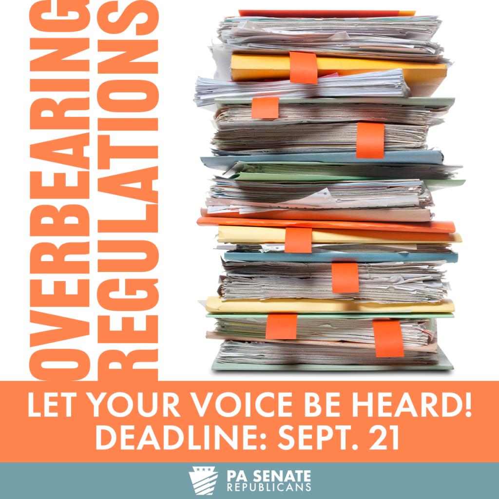 Overbearing Regulations text with a stack of papers
